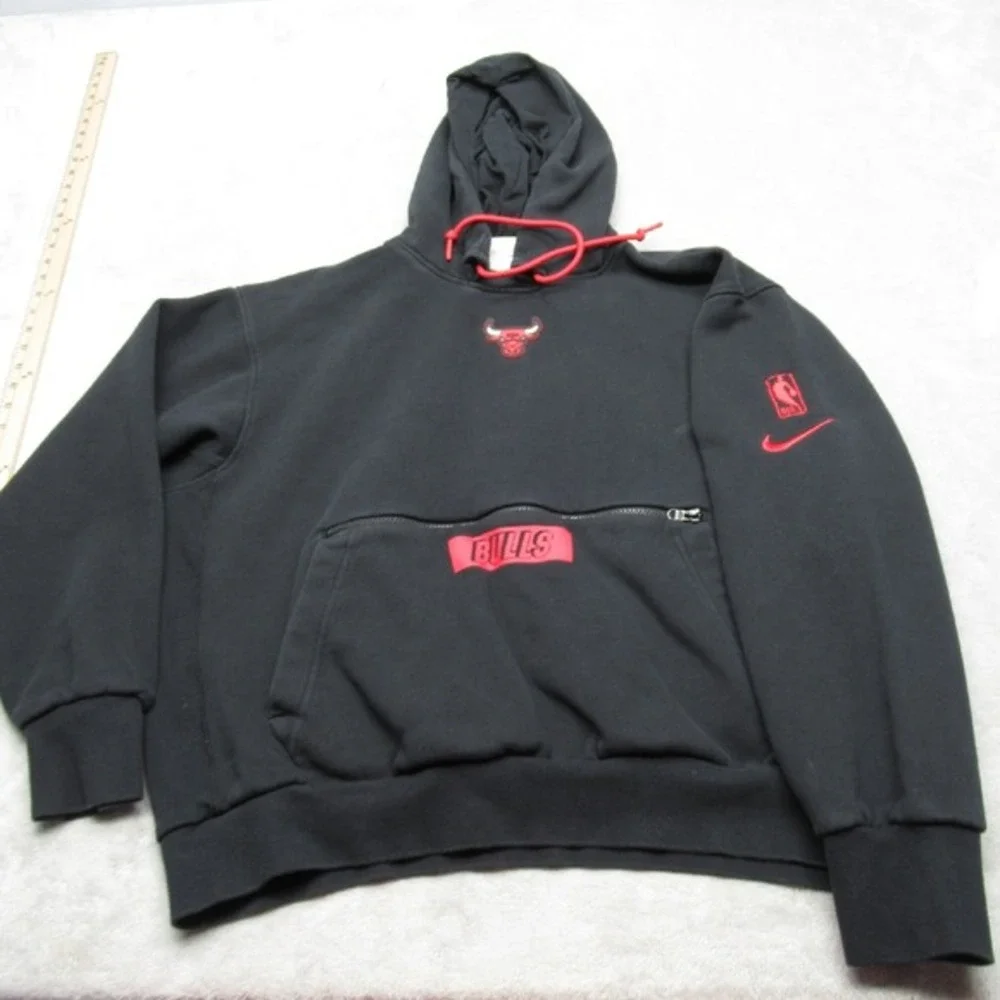Chicago Bulls Hoodie‎ Youth Large Nike NBA Black Fleece Pullover Sweatshirt Y2K